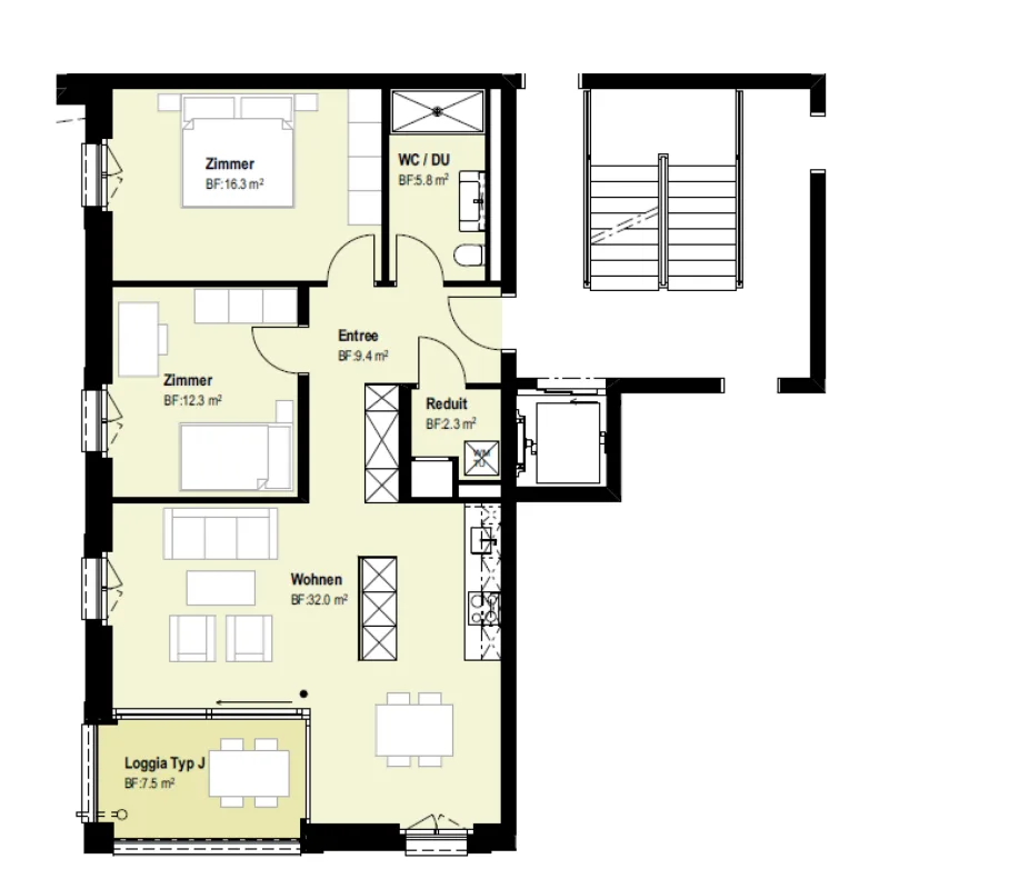 Xaver-Areal, Binningen - moderne 3 1/2-Zimmer-Wohnung im 2.OG