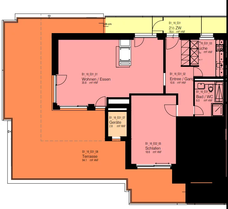 Appartement 2.5 pièces avec terrasse sur le toit de 94 m² et vue sur la verdure