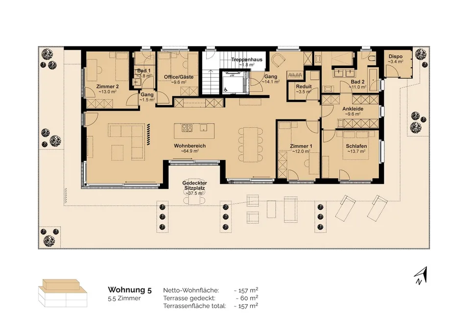 Appartement attique de 5,5 pièces attrayant à Oberdorf – photo 8 sur 12