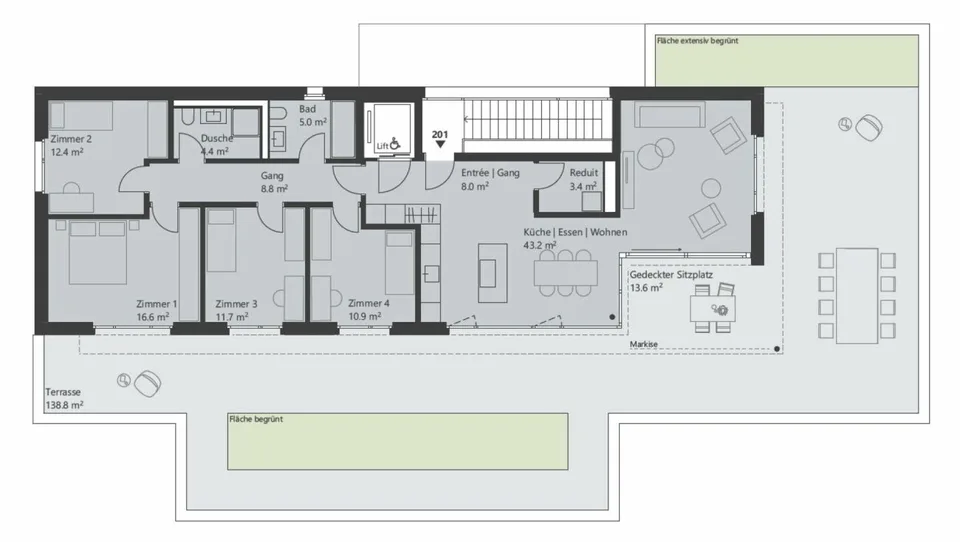 5.5-Zimmer-Attikawohnung - UNTERDORF MÖNTHAL - Zeitgemässe Architektur mitten im Grünen – Foto 4 von 4
