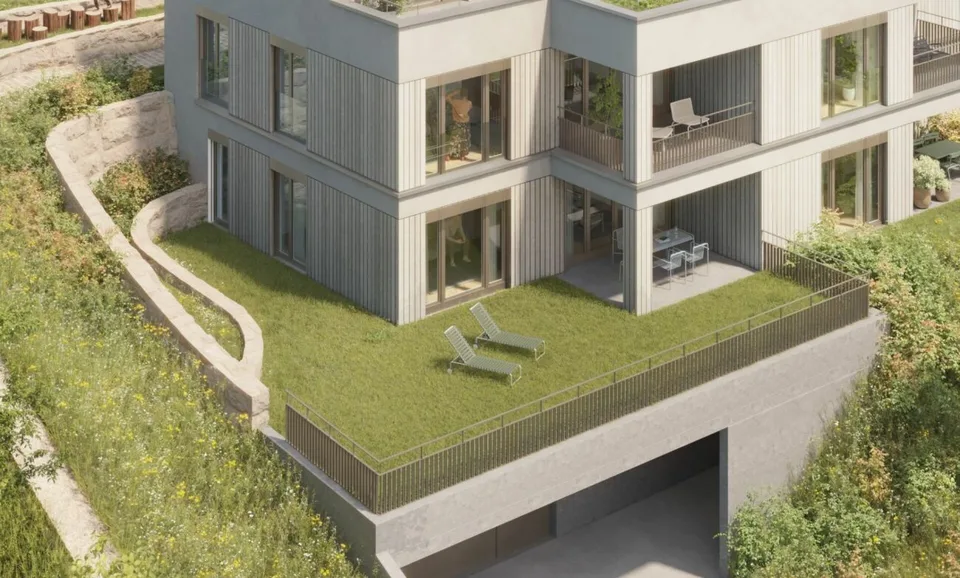 Appartement de jardin 3,5 pièces - UNTERDORF MÖNTHAL - Architecture contemporaine au cœur de la nature – photo 2 sur 4