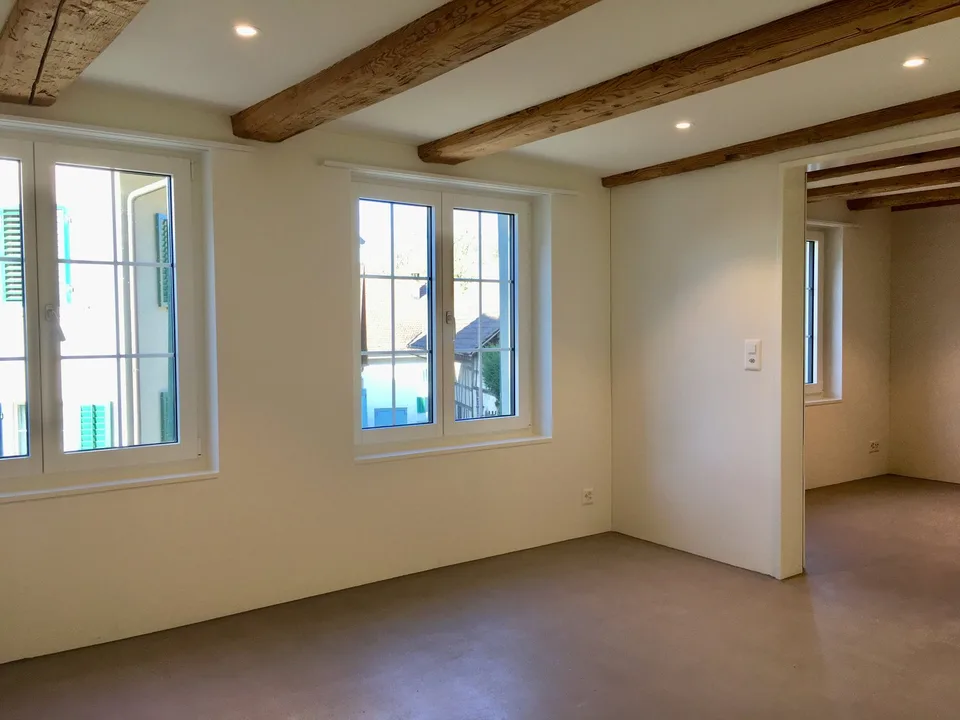 Vivere sul ruscello, costruzione nuova di tipo loft in un edificio antico; Vivere su due piani
