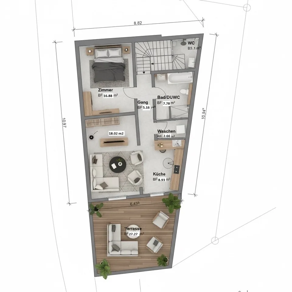 Charmante 2.5-Zimmer-Altbauwohnung, vollständig renoviert, mit grosser Sonnenterrasse