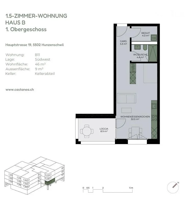Appartamento moderno di 1,5 locali con balcone a Hunzenschwil