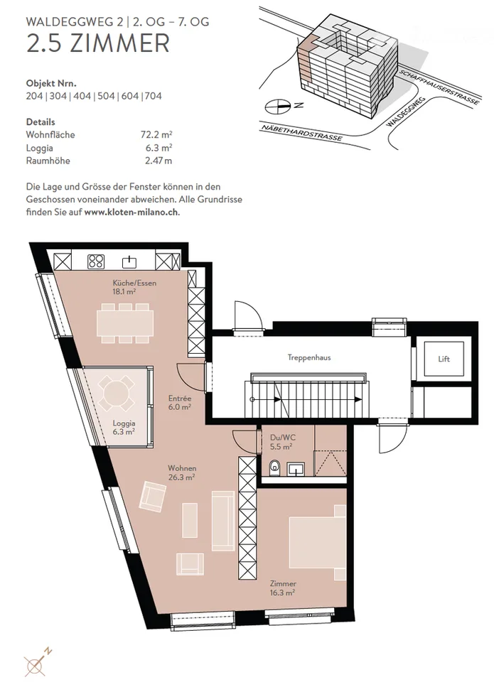 Modern 2.5-room apartment with pool, gym & rooftop terrace