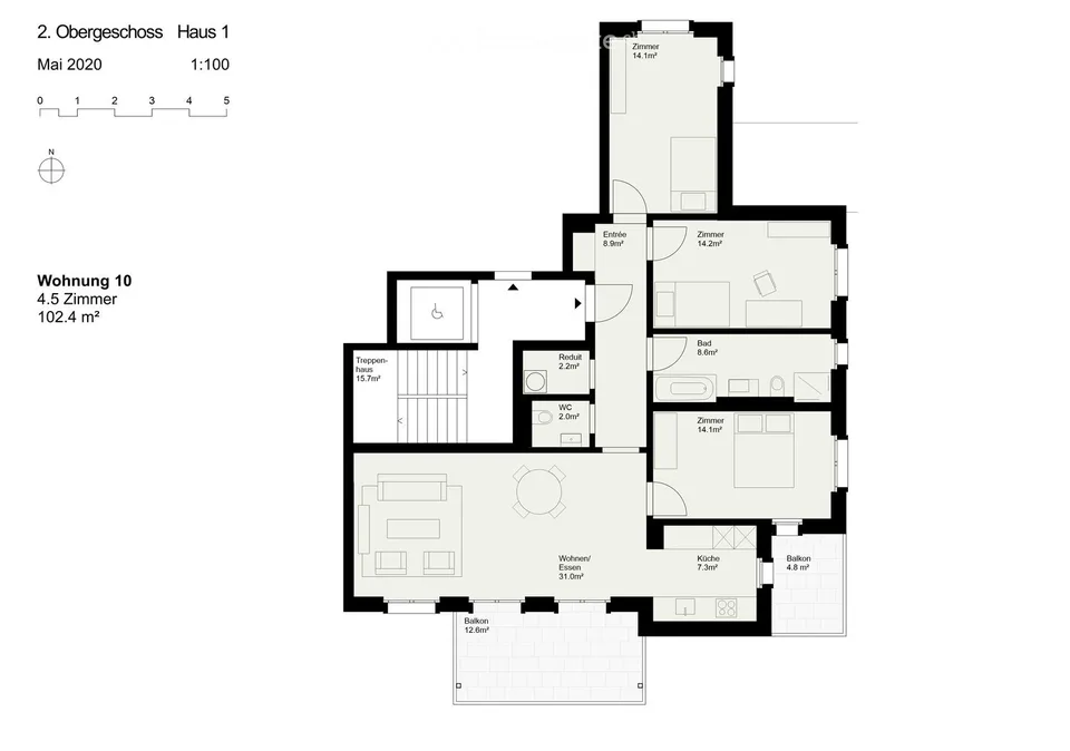 Moderne 4.5-Zimmer-Wohnung mit 2 Balkonen und 2 Badezimmer mitten in Reinach BL
