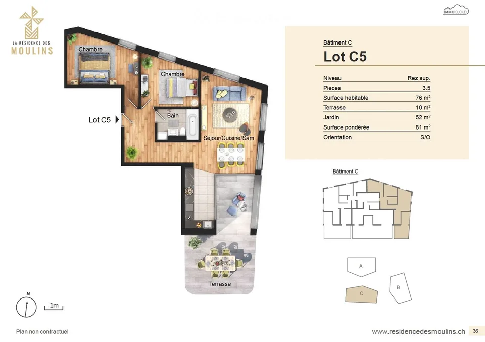 Neue 3,5-Zimmer-Wohnung in Massonnens / Balkon + Garten