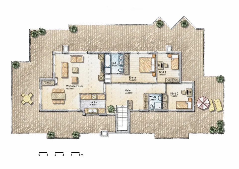Spacious attic apartment with wrap-around terrace and panoramic view