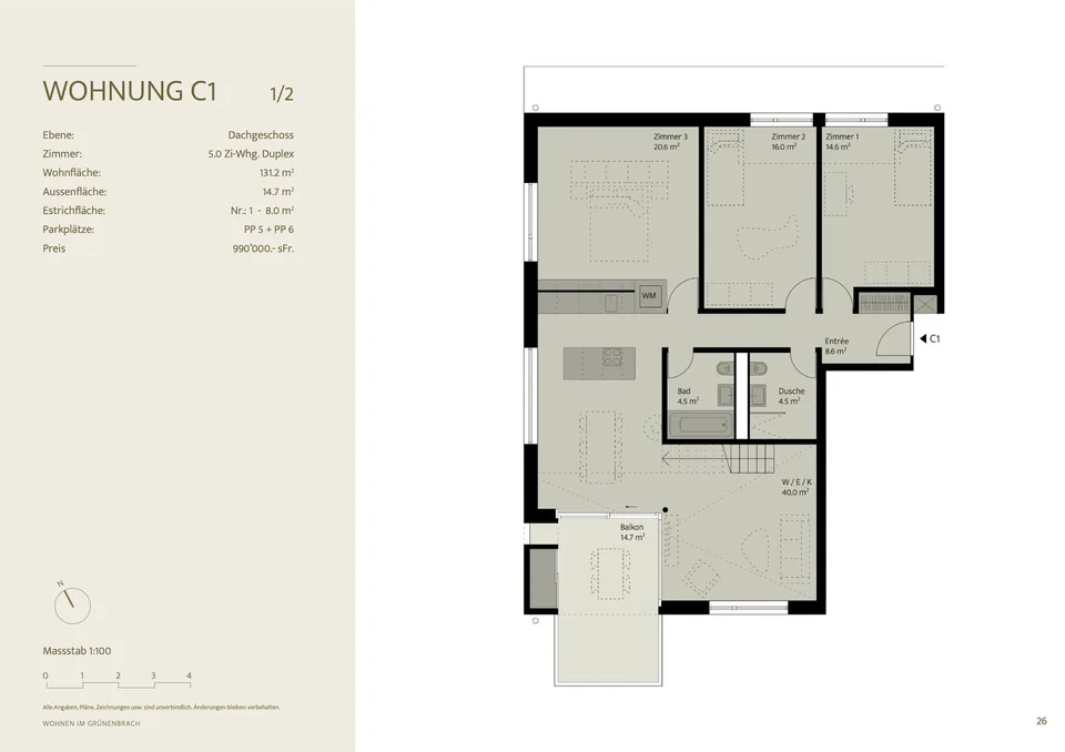 Appartement en duplex de 5 pièces lumineux dans un immeuble neuf à Scheuren – photo 9 sur 12