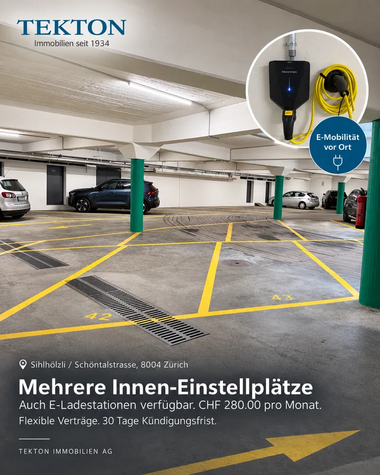 Zentrale Parkplätze in Zürich City - E-Ladestationen verfügbar – Foto 2 von 2