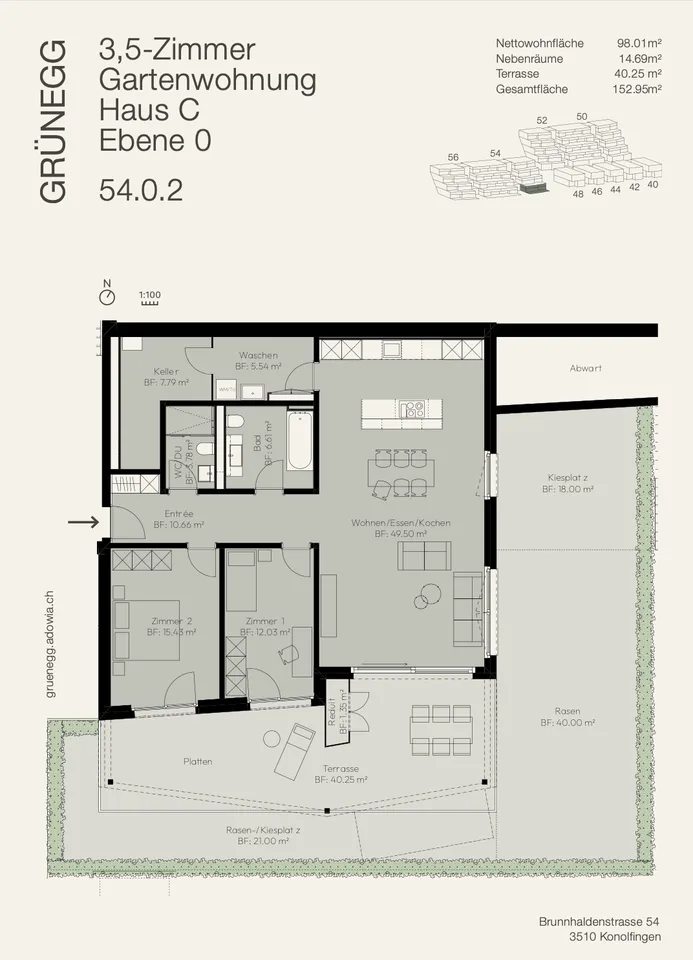 Wohnen mit Garten - attraktive 3½-Zimmer Gartenwohnung in der GRÜNEGG – Foto 3 von 5