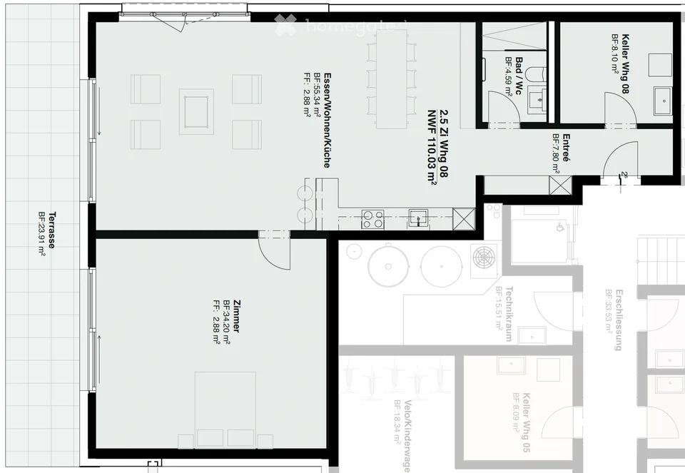 First rental of a 2.5-room apartment on the ground floor with a garden seating area in Bassersdorf