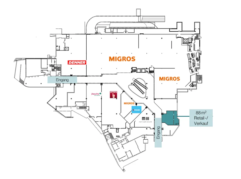 88 m² Retail-/Verkaufsfläche neben Eingang – Foto 4 von 9