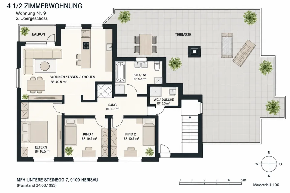 Über den Dächern von Herisau - 4 1/2 Zimmer, Traumterrasse & 2 Garagen – Foto 14 von 14