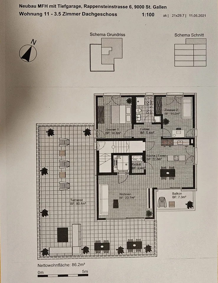 Moderne 3.5-Zimmer-Attikawohnung 86m2 mit Terrasse 93m2 und Balkon – Foto 15 von 16