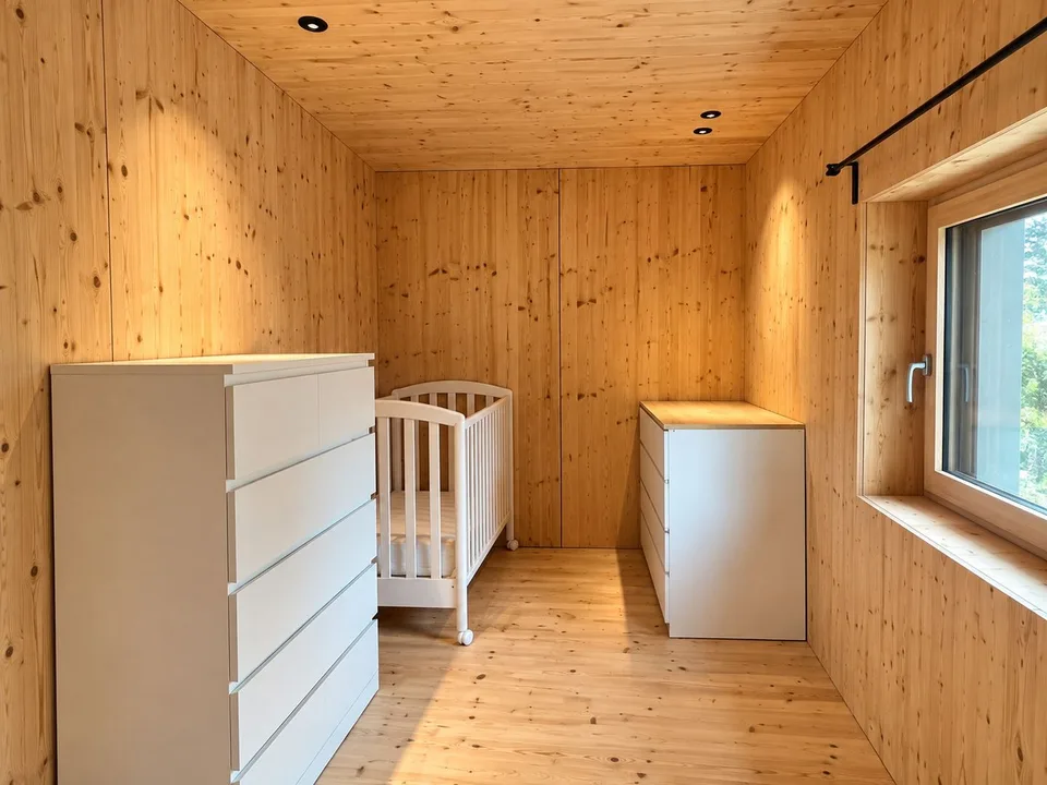 Moderna casa in legno con molta privacy e ampie vetrate affacciate sul verde – foto 5 di 17