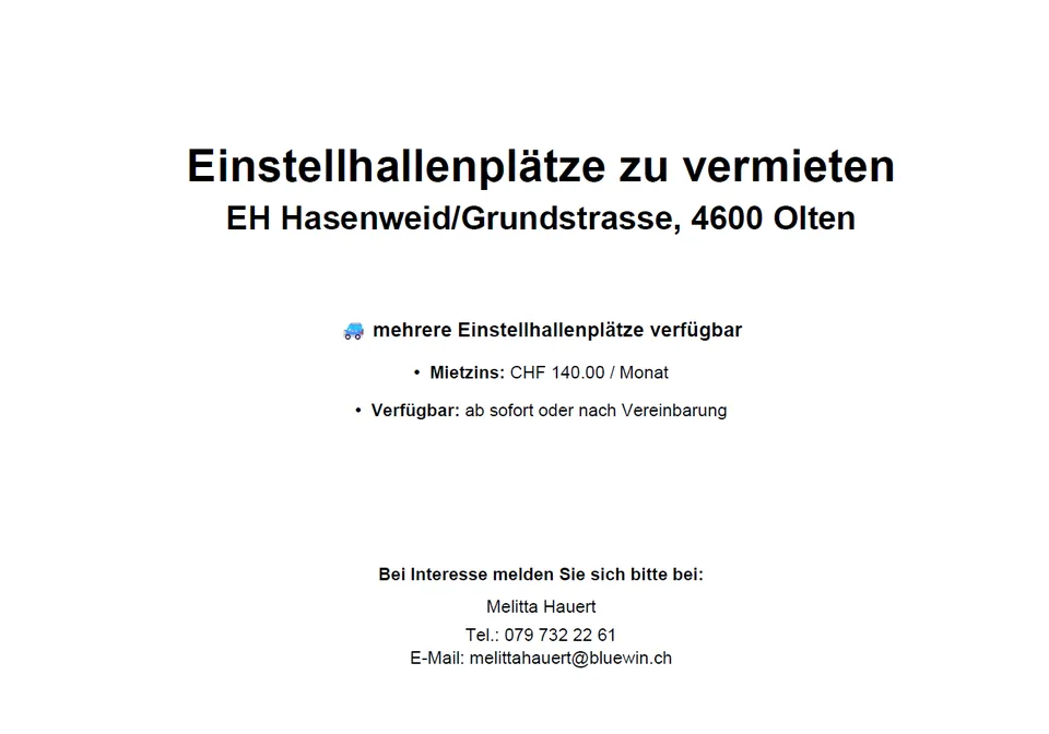 Einstellhallenplätze in Tiefgarage zu vermieten – Foto 2 von 2