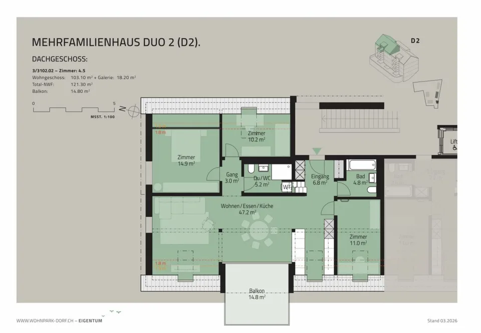 Parco residenziale Villaggio - Appartamento mansardato 4.5 locali – foto 4 di 8