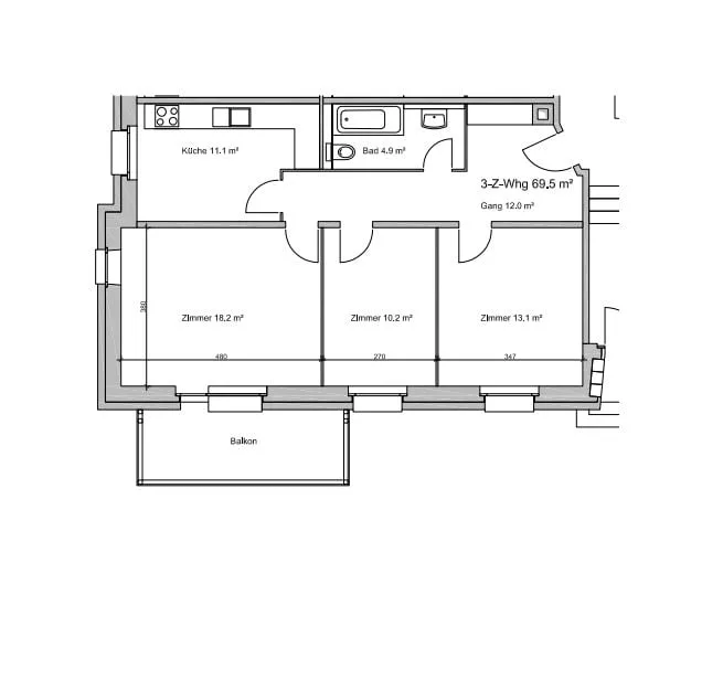 Appartamento di 3 camere, 72 m2, piano terra, vicino al campo sportivo a Birsfelden – foto 2 di 4