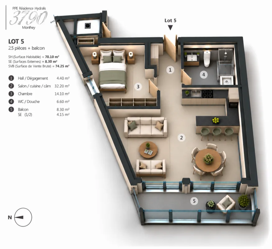 PPE Hydralis Lot 7 appartamento di 2,5 locali al 3° piano – foto 12 di 14
