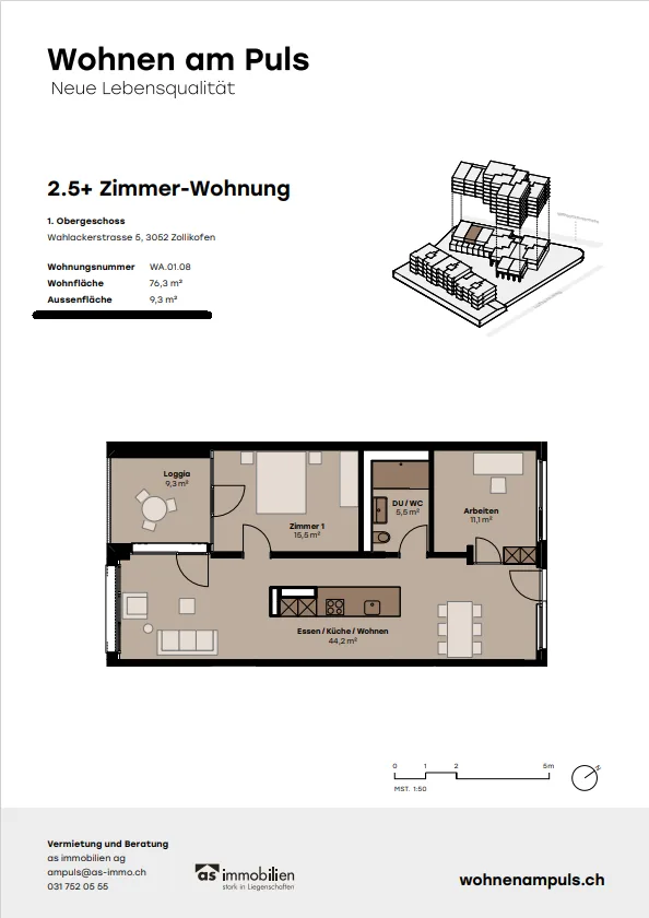 Appartement moderne 2.5 pièces à Zollikofen – Nouveau bâtiment avec balcon et parking souterrain – photo 2 sur 12