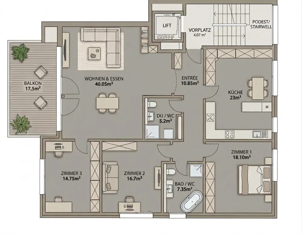 Wohnen auf 136 m²: Lichtdurchflutete 4.5-Zimmerwohnung mit riesiger Küche – Foto 22 von 23
