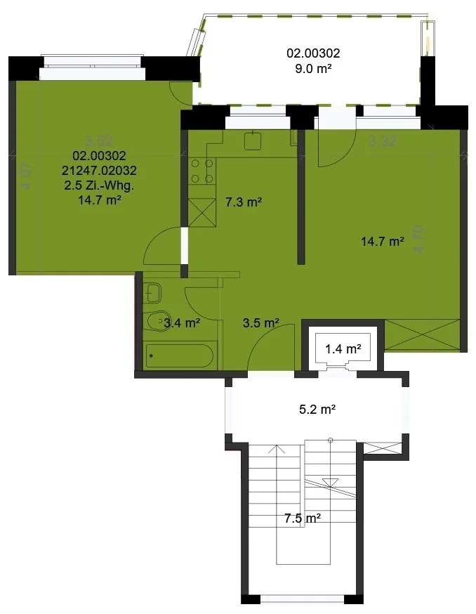 City-near 2.5-room apartment at 43 m2 on the 3rd floor with balcony – photo 7 of 7