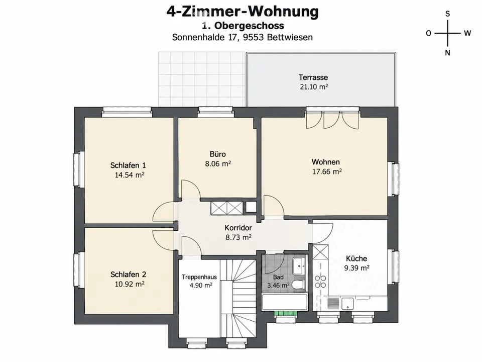 Helle 4-Zimmer-Wohnung mit Terrasse und Garten in Bettwiesen – Foto 5 von 5