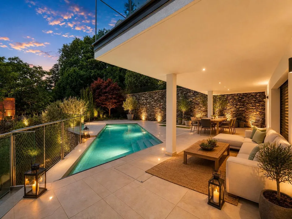 Ein atemberaubender Blick über die Höhen von Chardonne mit Pool