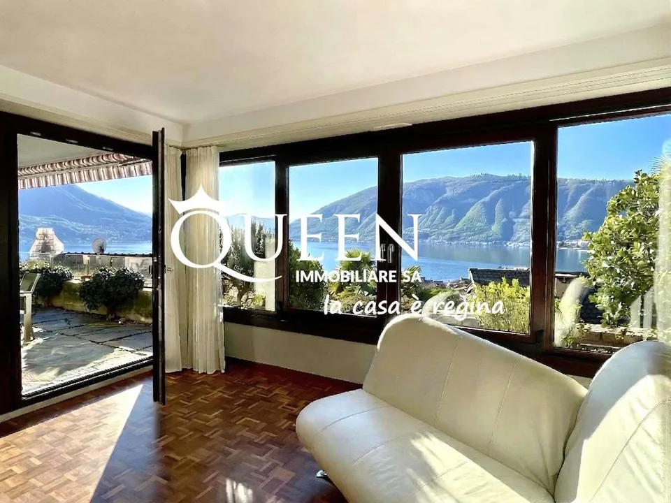 Bissone: appartamento 4.5 locali, 150 mq, vista lago, giardino, portic