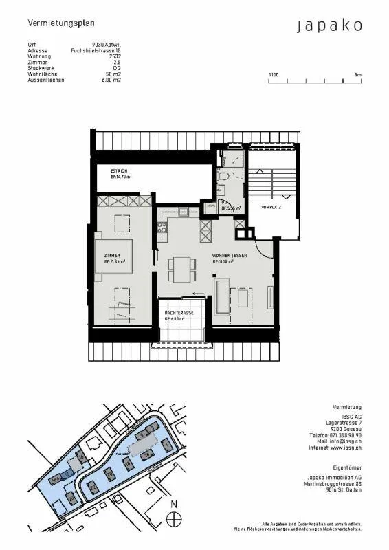 Neuwertige 2.5 Zimmer-Dachgeschosswohnung in Abtwil