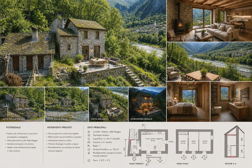 Rustique avec vue sur le Maggiatal – Un refuge authentique du Tessin avec un grand potentiel
