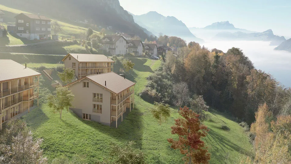 Maisonnette neuve avec vue sur le lac et les montagnes à Seelisberg