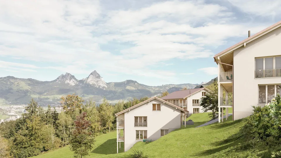 Maisonnette neuve avec vue sur le lac et les montagnes à Seelisberg