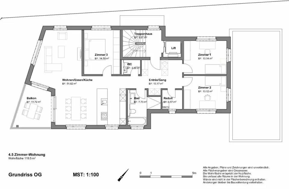 Appartamento di 4,5 locali con sala hobby e carport
