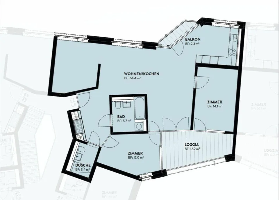 Raumhohe Wohnung im Neubauprojekt "Chrüzacher"
