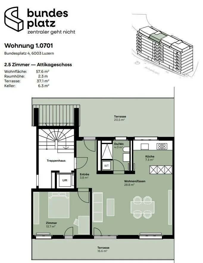 Exklusive Attikawohnung mit Terrassen am Bundesplatz Luzern – Foto 11 von 12