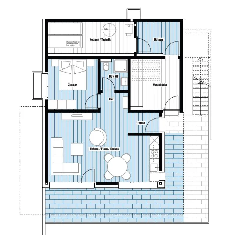 Nuovo appartamento di 2.5 locali in uno degli antichi villaggi, Hohnegg, sopra Saas-Fee. Accesso sportivo dal centro del villaggio, Lomatte o Wildi. Raggiungibile in e-bike tutto l'anno.