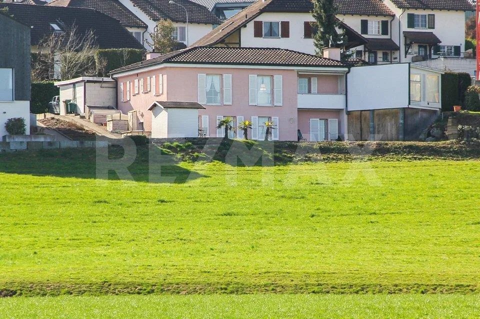 Aussicht auf grüne Wiesen und die Berge