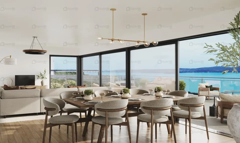 Villa architettonica con vista panoramica sul lago e sulle montagne