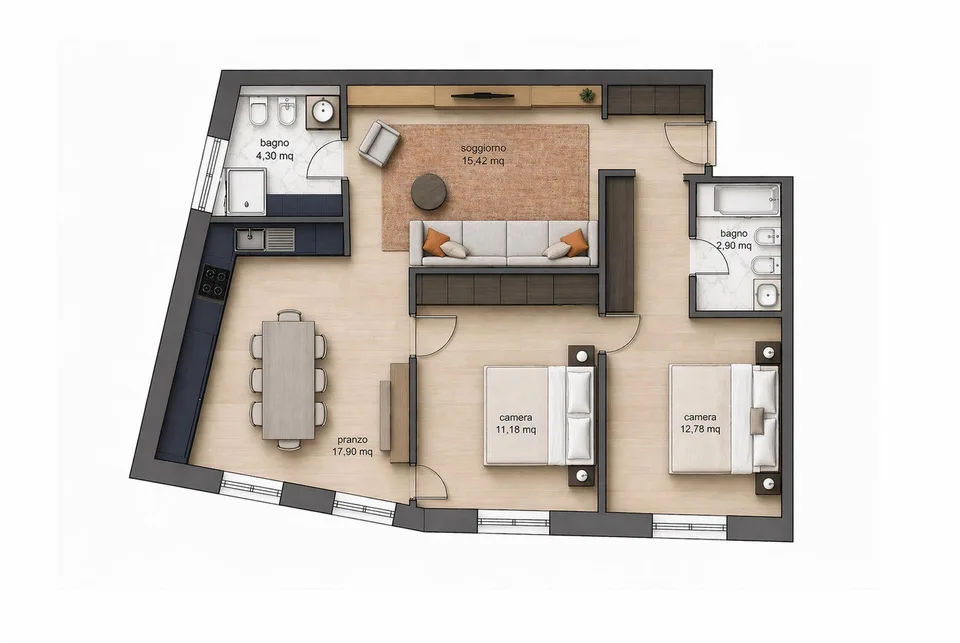 Beautiful 3.5-room apartment in the center of Lugano, completely renovated