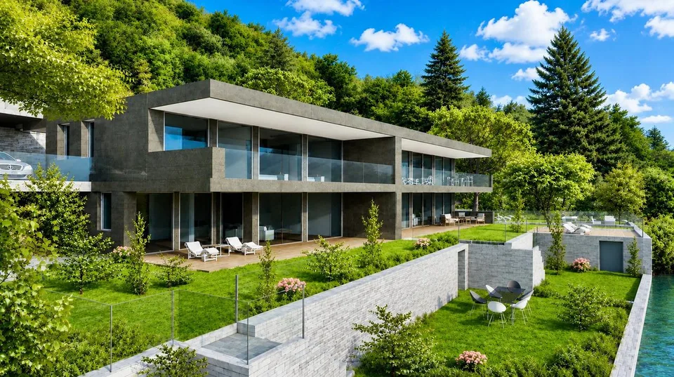 Lussuosa Villa Gemellare Fronte Lago di Lugano con Darsena Privata