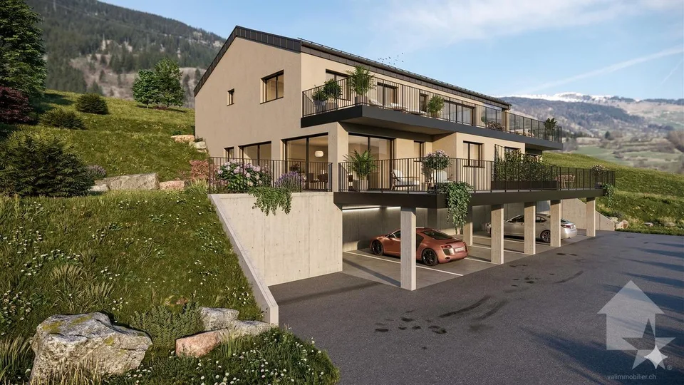 Dachgeschosswohnung mit 4,5 Zimmern in Veysonnaz mit großer Panoramaterrasse