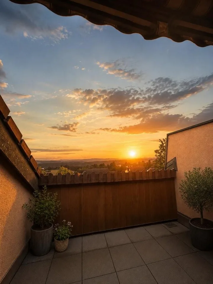 Wohnen über den Dächern Terrasse mit spektakulärer Abendstimmung