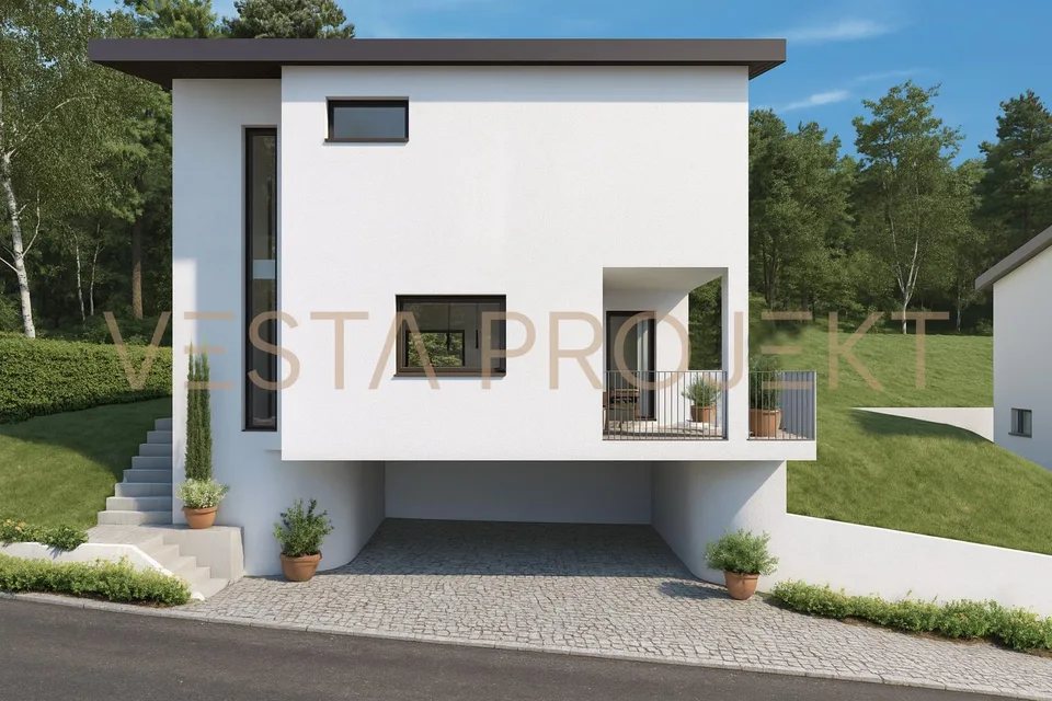 Projet de construction approuvé pour deux maisons unifamiliales modernes avec norme Minergie et vue panoramique