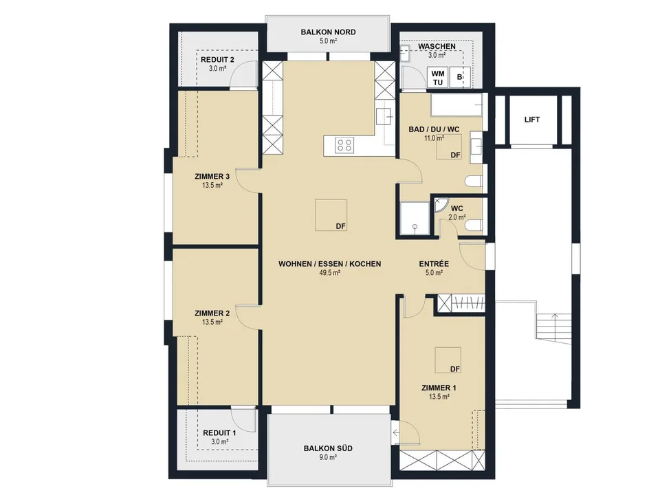 Zentrale 4.5-Zi. Dachwohnung mit zwei Balkonen