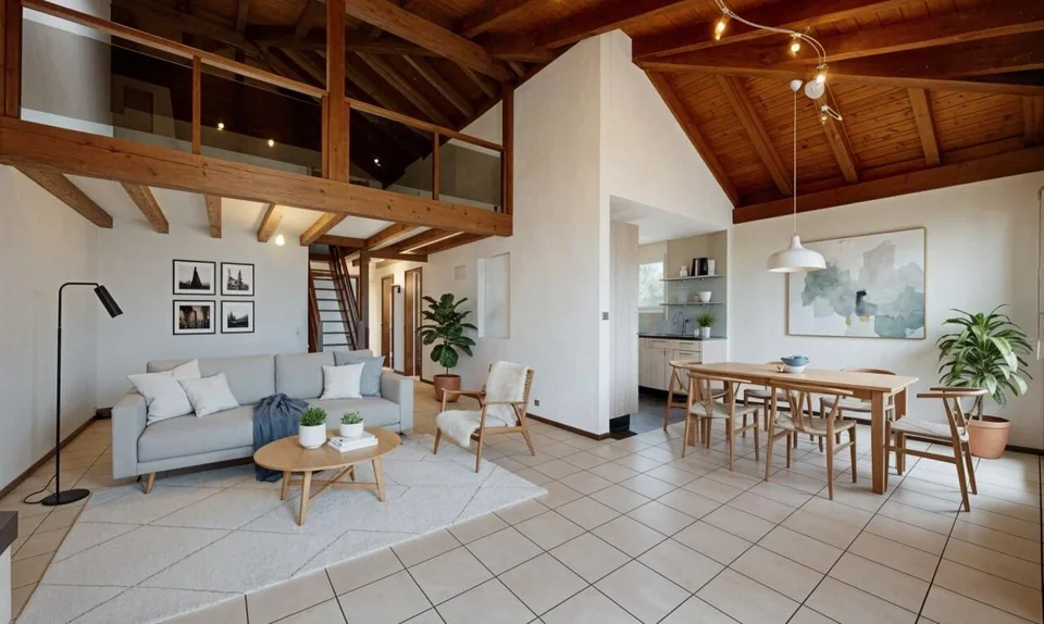 St Blaise: Letzte Etage mit Seeblick, Mezzanin und schönen Volumen
