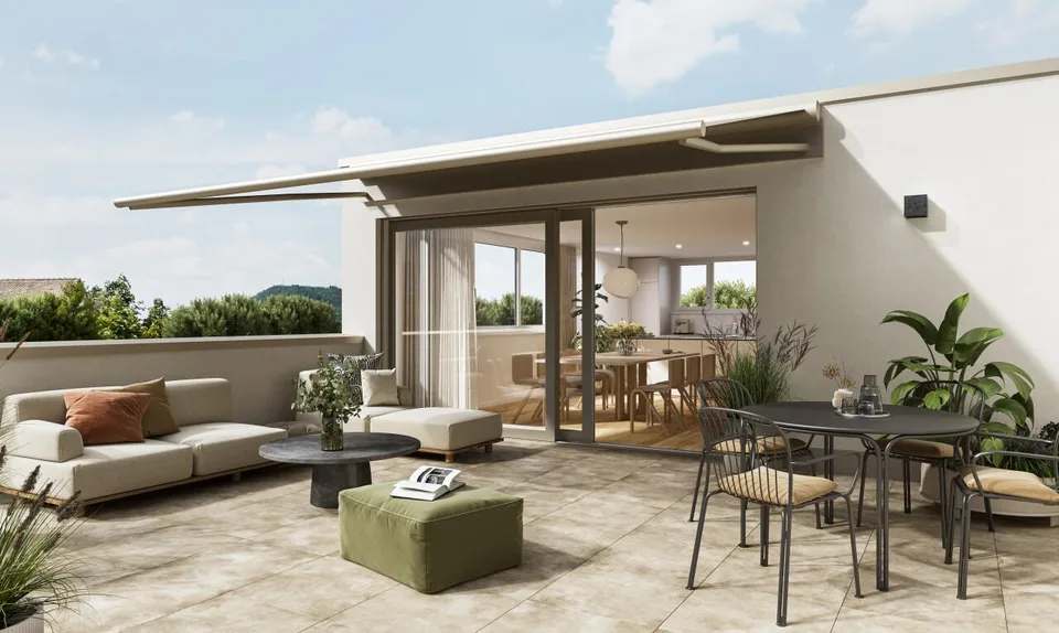 Neubau-Doppelhaushälfte mit Dachterrasse und Fernsicht