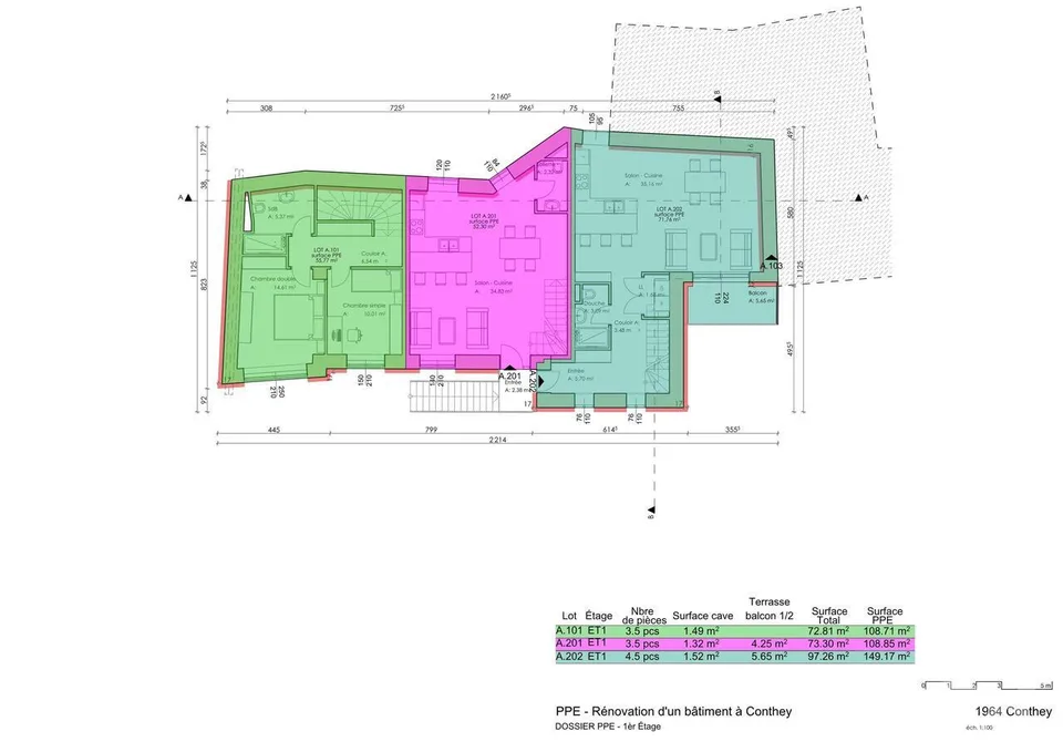 Immeuble de 5 appartements à rénové avec permis de construire en force