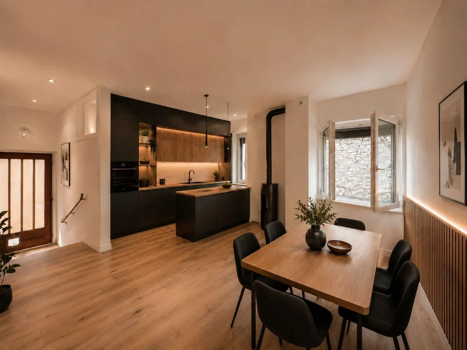 Casa di nucleo con giardino: spazio verticale, soffitti alti e gran...